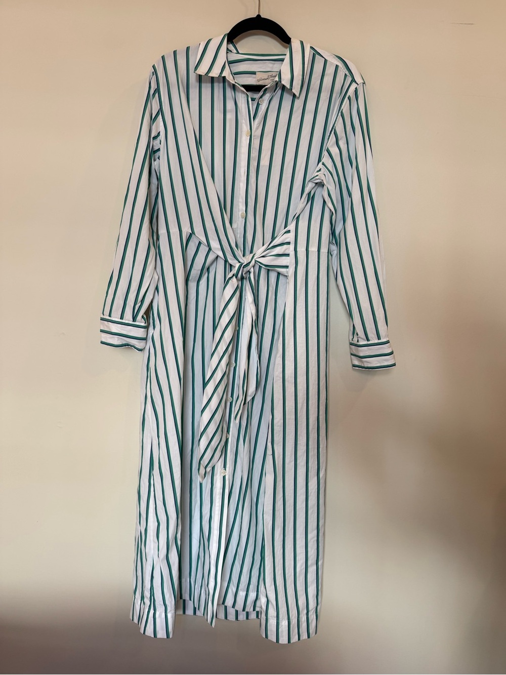 Universal Thread White Shirt Dress with Green Stripes
